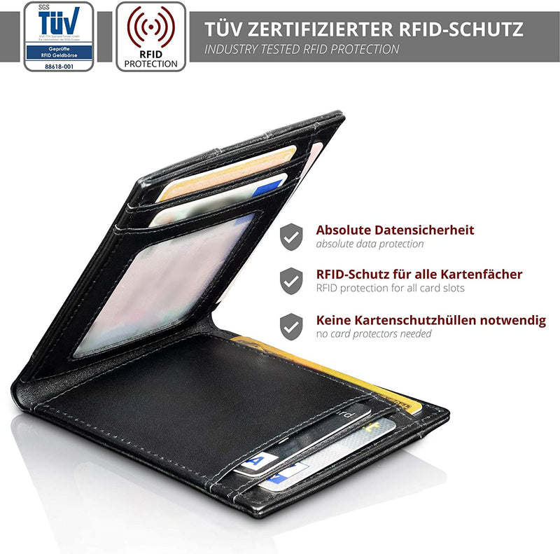 KRONIFY Herakles Leder Slim Wallet mit Münzfach und TÜV geprüftem RFID Schutz