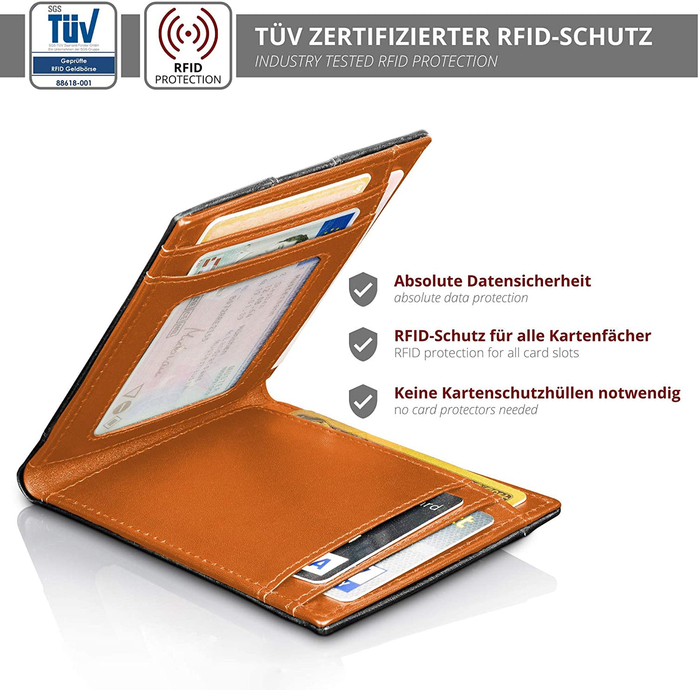 RFID-Schutz Geldbörse Für Männer – Schlankes Portemonnaie Mit Münzfach In Geschenkbox (Carbon-Look)